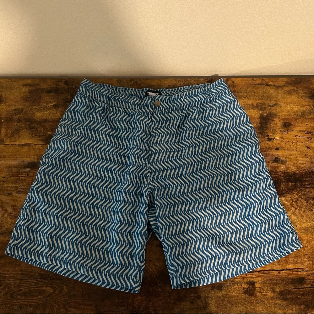 Trunks Blue and White printed Swim Shorts